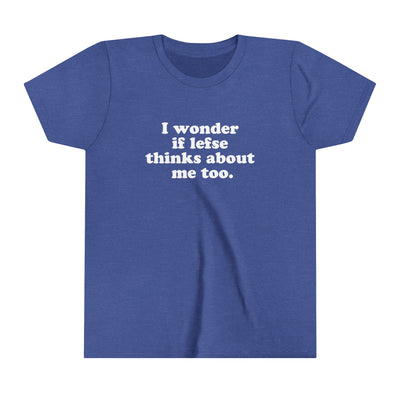 I Wonder If Lefse Thinks About Me Too Kids T-Shirt