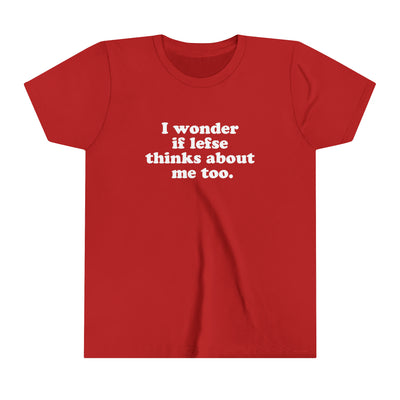I Wonder If Lefse Thinks About Me Too Kids T-Shirt