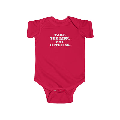 Take The Risk Eat Lutefisk Baby Bodysuit Scandinavian Design Studio