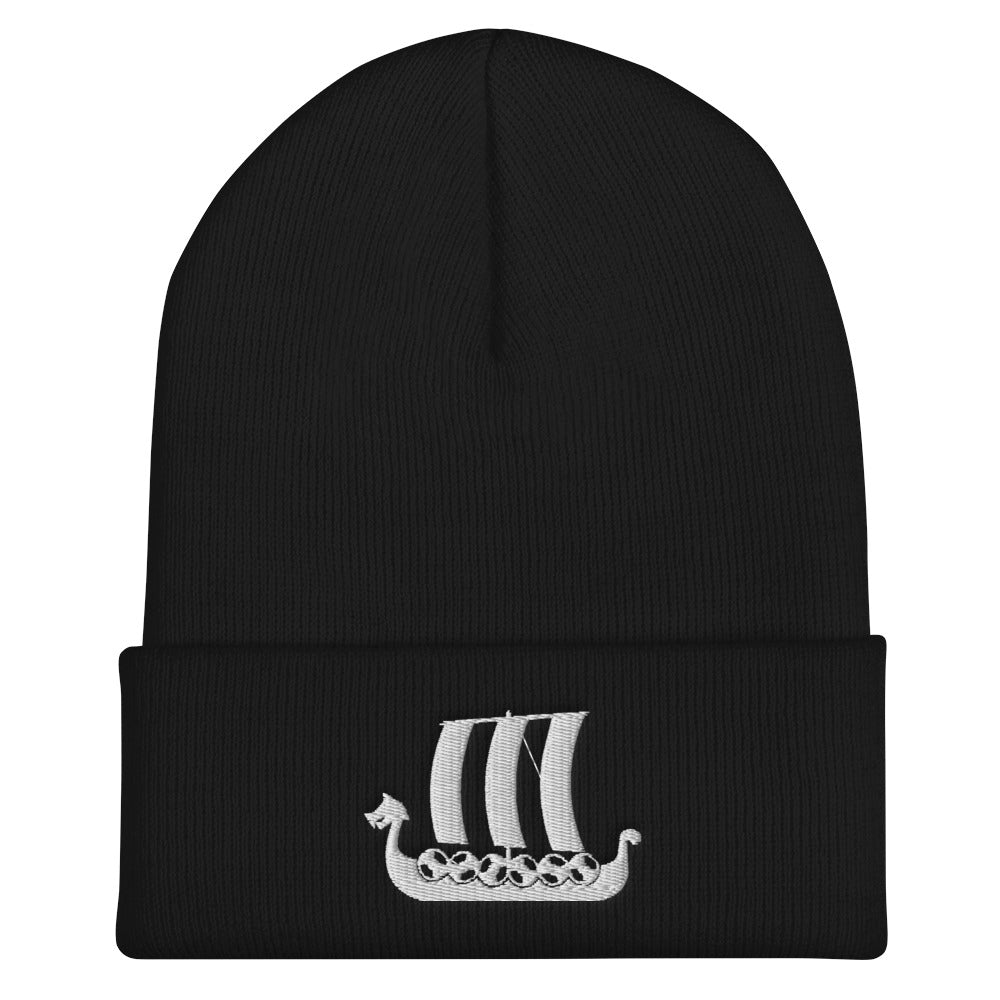 Viking Ship Embroidered Beanie Scandinavian Design Studio