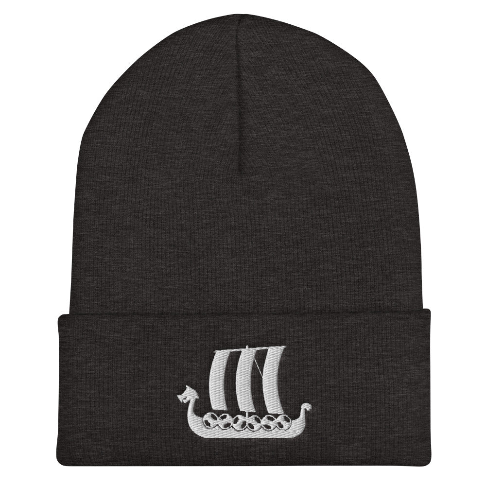 Viking Ship Embroidered Beanie Scandinavian Design Studio
