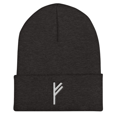 Fehu (Wealth) Viking Rune Embroidered Beanie Scandinavian Design Studio