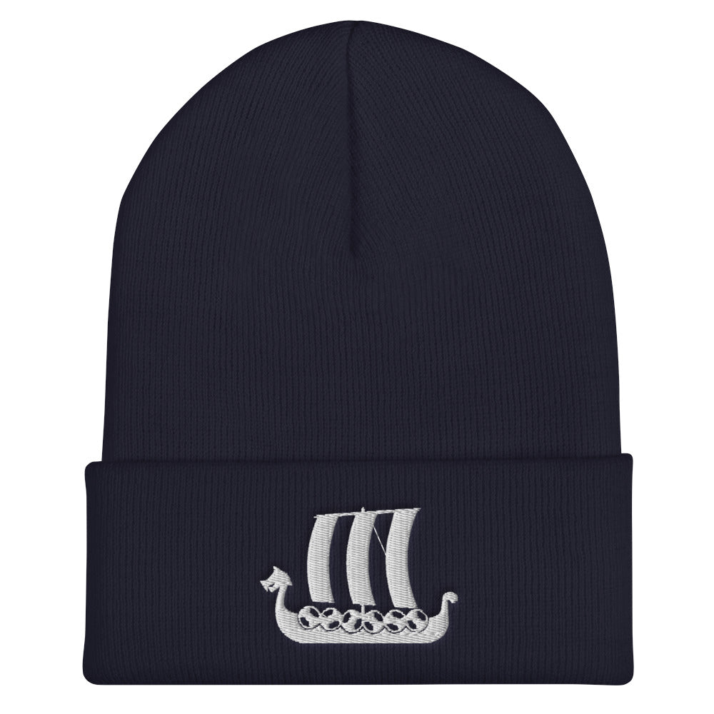 Viking Ship Embroidered Beanie Scandinavian Design Studio