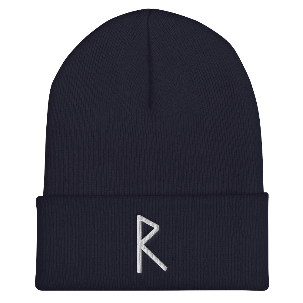 Raidho (Journey) Viking Rune Embroidered Beanie Scandinavian Design Studio