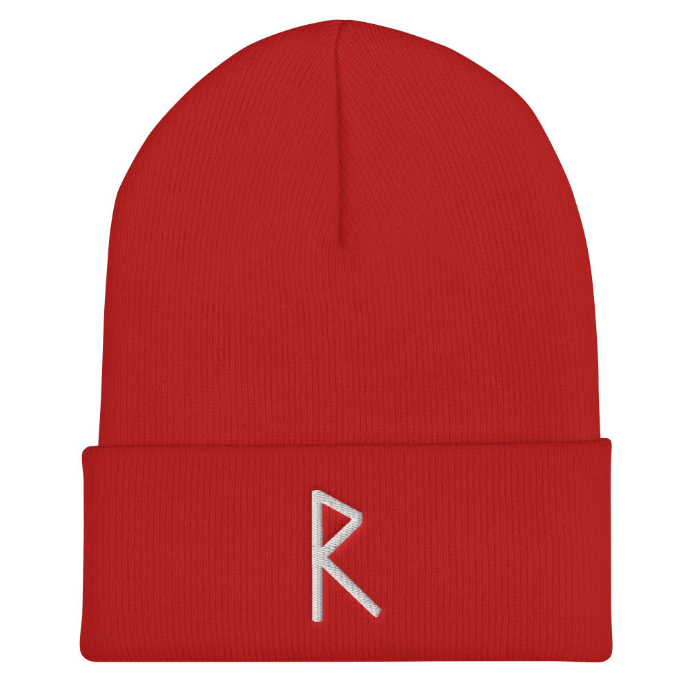Raidho (Journey) Viking Rune Embroidered Beanie Scandinavian Design Studio