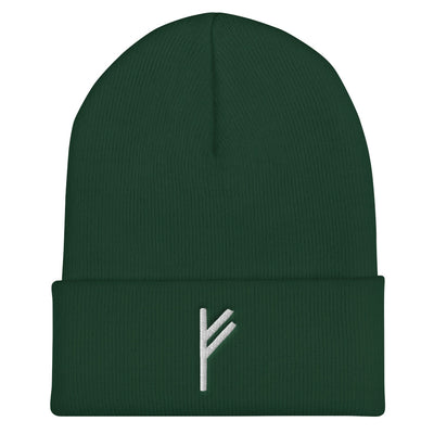 Fehu (Wealth) Viking Rune Embroidered Beanie Scandinavian Design Studio