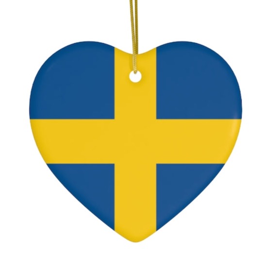 Swedish Flag Heart Ornament Scandinavian Design Studio