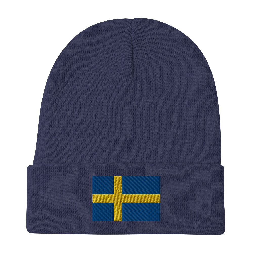 Swedish Flag Embroidered Beanie Scandinavian Design Studio