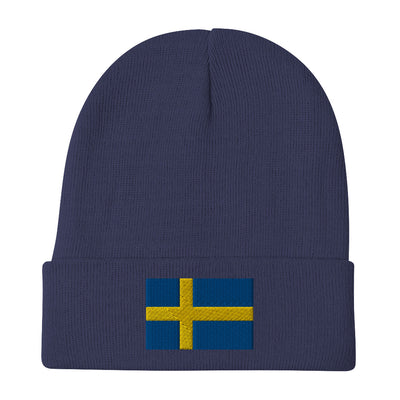 Swedish Flag Embroidered Beanie Scandinavian Design Studio